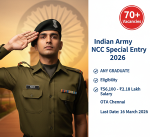 Indian Army NCC Special Entry 2026 Recruitment Poster with 70 vacancies and salary details.