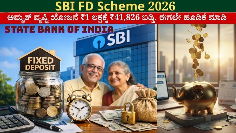 SBI FD scheme 2026 showing senior citizen couple, coin jar and safe bank investment concept
