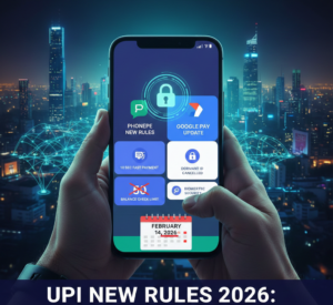 Infographic showing UPI New Rules 2026 for PhonePe and Google Pay users in Kannada, featuring transaction limits and security updates