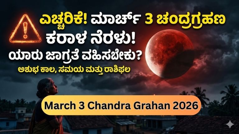 ಮಾರ್ಚ್ 3 ಚಂದ್ರಗ್ರಹಣ 2026 ಸಮಯ ಮತ್ತು ಮುನ್ನೆಚ್ಚರಿಕೆಗಳು - March 3 Chandra Grahan 2026 in Kannada